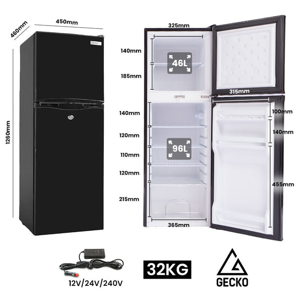 142L Upright Portable Fridge Freezer 12V/24V For Motorhome And Caravan Black Portable Fridges