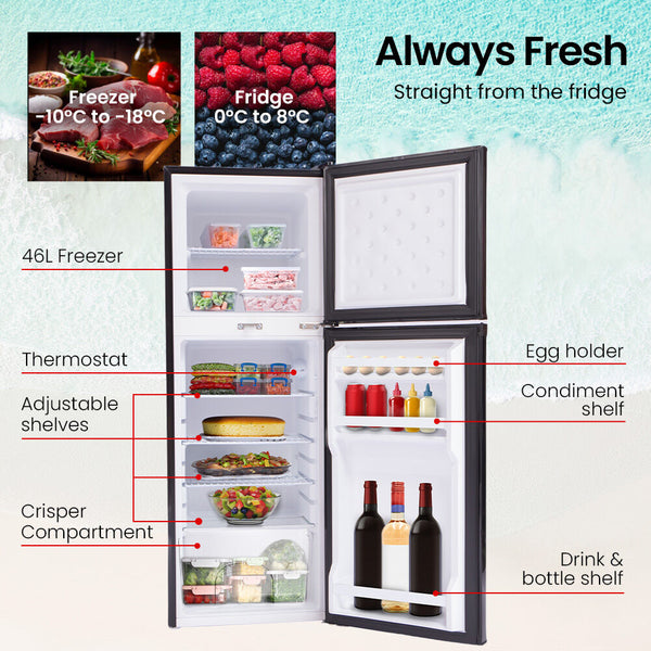 142L Upright Portable Fridge Freezer 12V/24V For Motorhome And Caravan Black Portable Fridges