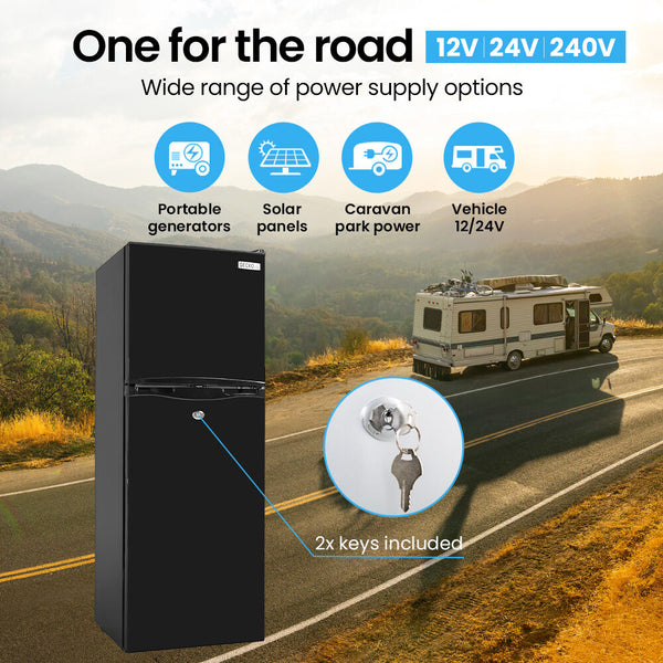 142L Upright Portable Fridge Freezer 12V/24V For Motorhome And Caravan Black Portable Fridges