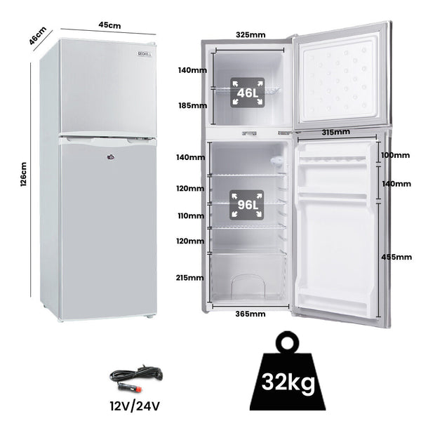 142L Upright Portable Fridge Freezer 12V/24V For Motorhome And Caravan Silver Portable Fridges