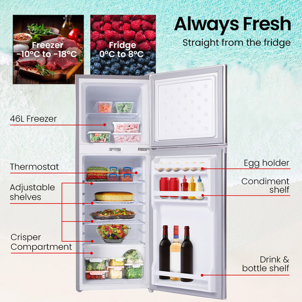 142L Upright Portable Fridge Freezer 12V/24V For Motorhome And Caravan Silver Portable Fridges
