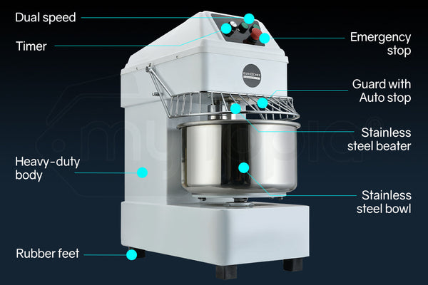 20L Spiral Dough Mixer Commercial Machine Bakery Kneader Litre Small Countertop Mixers