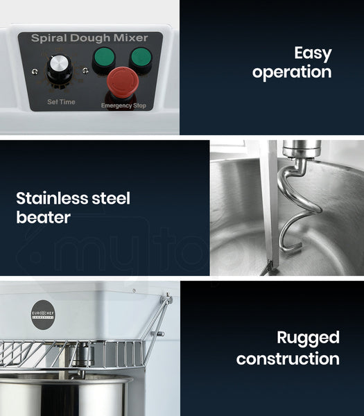 20L Spiral Dough Mixer Commercial Machine Bakery Kneader Litre Small Countertop Mixers