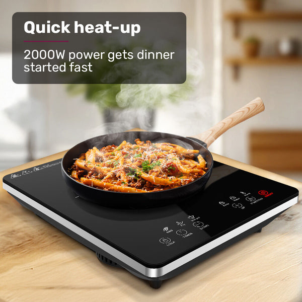 Induction Cooktop 2000W 9 Heat Levels Fast Electric Portable Cooker Touch Controls Cooktops
