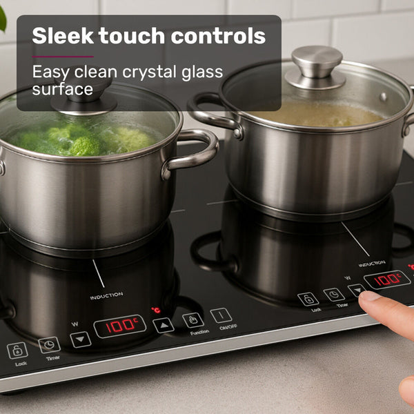 Double Induction Cooktop 9 Heat Levels Fast Electric Portable Cooker Touch Controls 10A Power Plug Cooktops