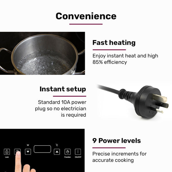 Double Induction Cooktop 9 Heat Levels Fast Electric Portable Cooker Touch Controls 10A Power Plug Cooktops