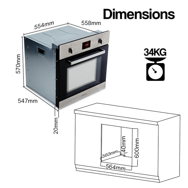 Eurochef 80L Oven Fan Forced Wall Built In Electric Stainless Steel Ovens