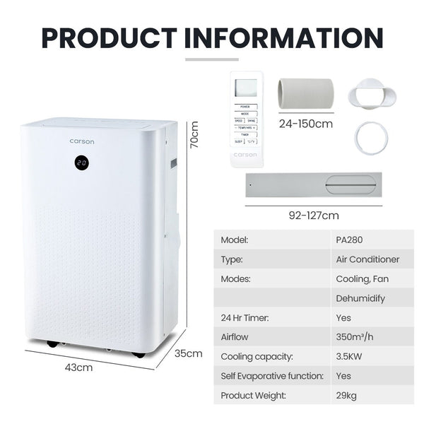 Carson 3.5Kw Portable Air Conditioner With Dehumidifier Mode & Fan Cooler Portable Air Conditioners