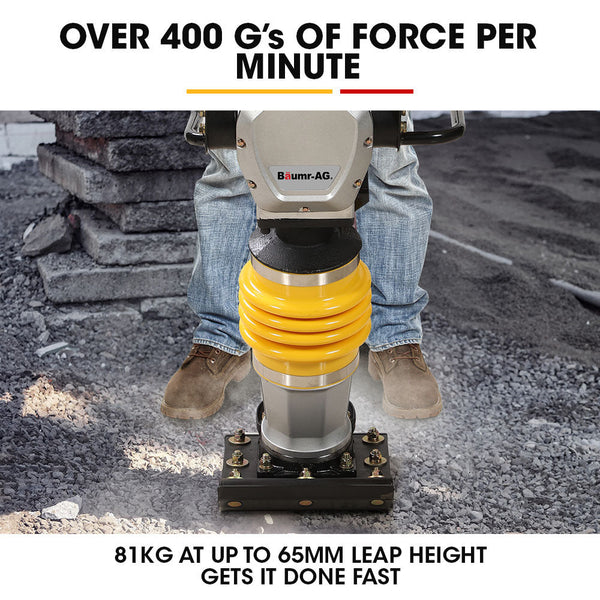Baumr Ag 77Kg 285 X 345Mm Tamping Rammer 10Kn 6.5Hp W/ Transport Wheel Kit Compactor For Soil Sand Gravel Asphalt Brm 700 Compactors