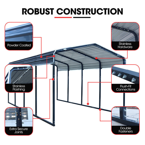 Single Carport Shed 3.3 X 6 2.9M Galvanised Steel Frame Powder Coated Gable Roof Shelter Caravan Boat Tractor Agricultural Sheds Summerhouses Carports