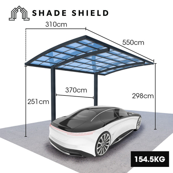 Shade Shield Single Cantilever Carport 3.0M X 5.5M 3.5M Aluminium Alloy Frame Polycarbonate Roof Shelter For Or Outdoor Living Awnings