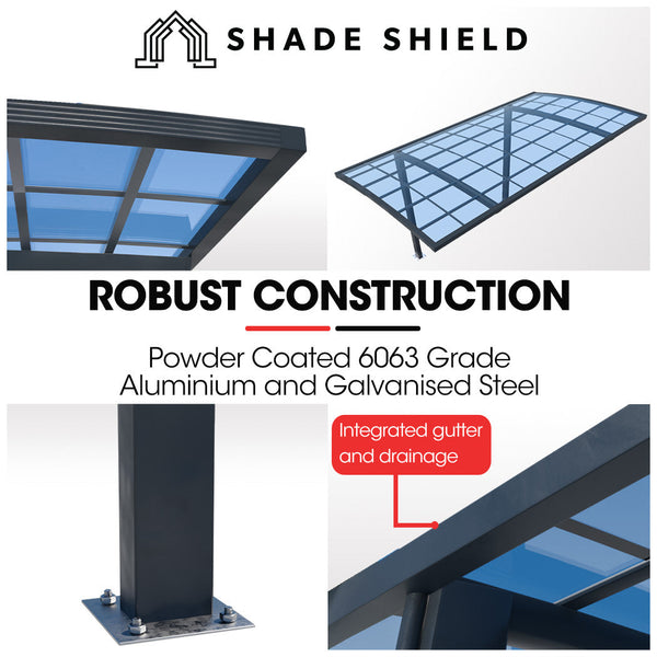 Shade Shield Single Cantilever Carport 3.0M X 5.5M 3.5M Aluminium Alloy Frame Polycarbonate Roof Shelter For Or Outdoor Living Awnings