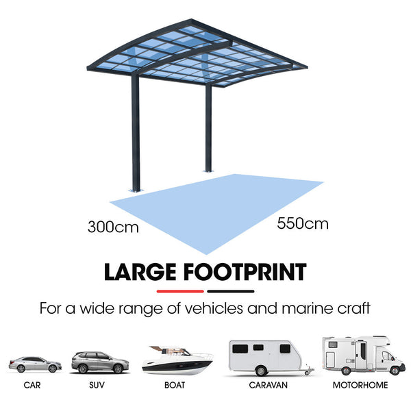 Shade Shield Single Cantilever Carport 3.0M X 5.5M 3.5M Aluminium Alloy Frame Polycarbonate Roof Shelter For Or Outdoor Living Awnings