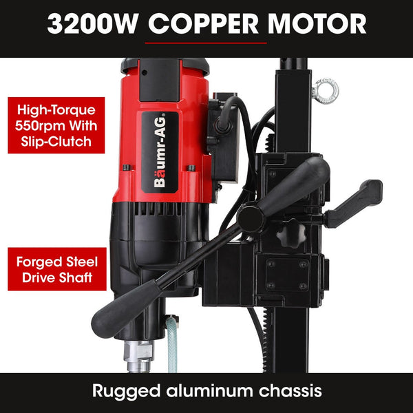 Baumr Ag 3200W 280Mm Wet/Dry Core Drill W/ Wheeled Stand & 102Mm Bit Combo For Concrete Coring Hole Drilling Corded Drills