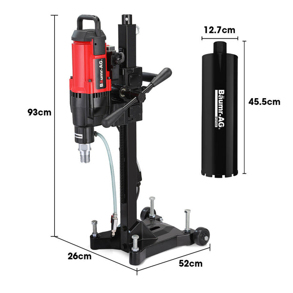 Baumr Ag 3200W 280Mm Wet/Dry Core Drill W/ Wheeled Stand & 127Mm Bit Combo For Concrete Coring Hole Drilling Corded Drills