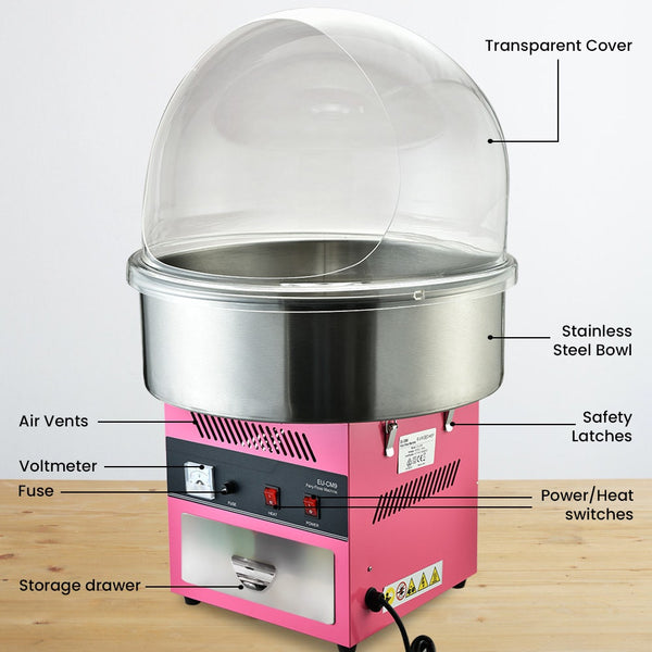 1100W Commercial Fairy Floss Machine Cotton Candy Maker With Bubble Cover Fairy Floss Machines