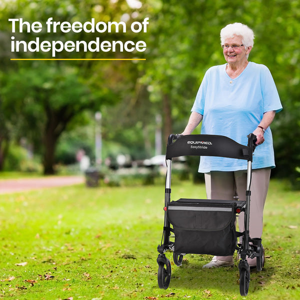 Equipmed Foldable Aluminium Walking Frame Rollator With Bag And Seat Titanium Colour Walkers & Canes