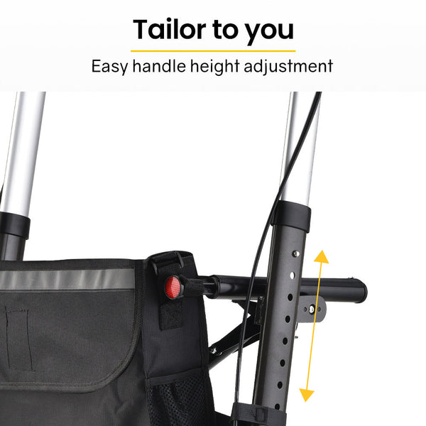 Equipmed Foldable Aluminium Walking Frame Rollator With Bag And Seat Titanium Colour Walkers & Canes