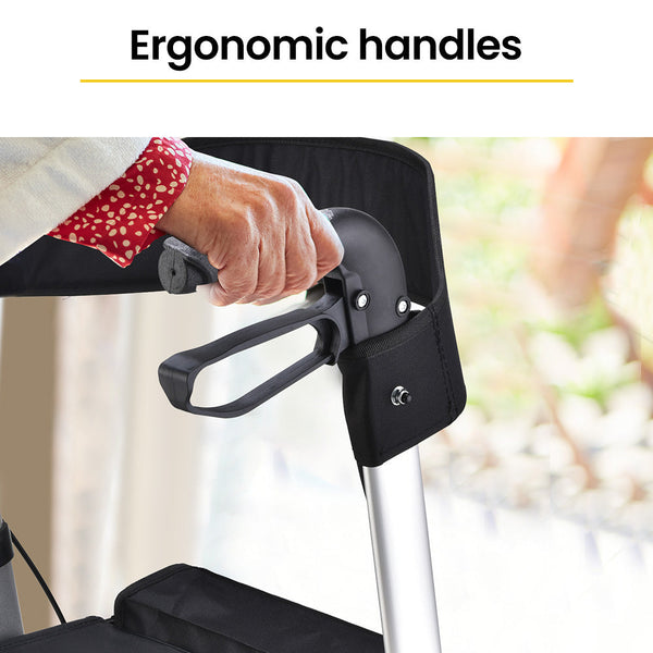 Equipmed Foldable Aluminium Walking Frame Rollator With Bag And Seat Titanium Colour Walkers & Canes