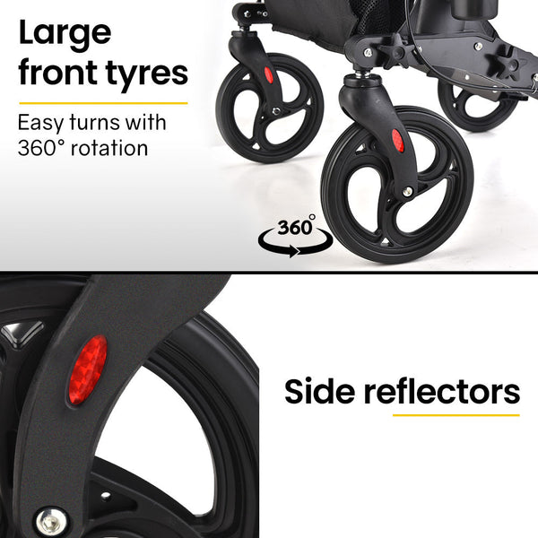 Equipmed Foldable Aluminium Walking Frame Rollator With Bag And Seat Titanium Colour Walkers & Canes