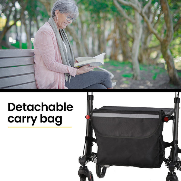 Equipmed Foldable Aluminium Walking Frame Rollator With Bag And Seat Titanium Colour Walkers & Canes