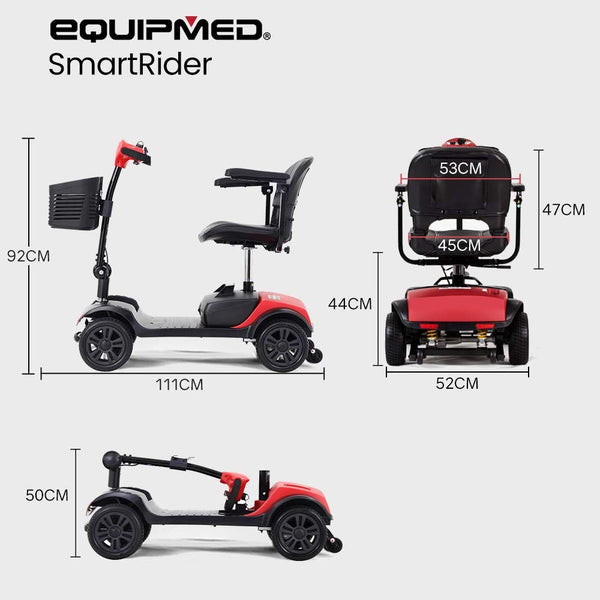 Equipmed Electric Mobility Scooter Portable Folding For Elderly Older Adult Smartrider Black & Red Mobility Scooters