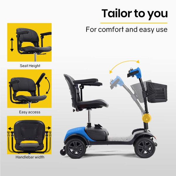 Equipmed Electric Mobility Scooter Portable Folding For Elderly Older Adult Smartrider Black & Blue Mobility Scooters
