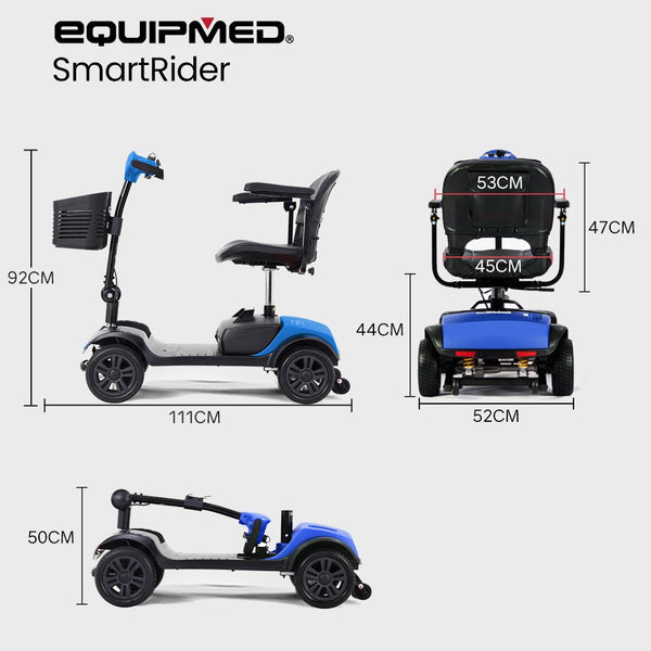 Equipmed Electric Mobility Scooter Portable Folding For Elderly Older Adult Smartrider Black & Blue Mobility Scooters