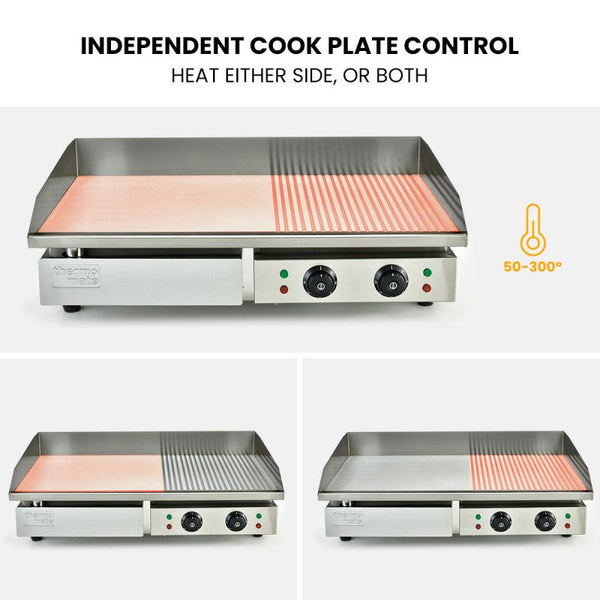 Commercial Electric Griddle Th G06 4400W 73X40cm Half Ribbed Dual Surface Grills & Griddles
