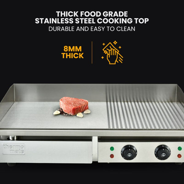Commercial Electric Griddle Th G06 4400W 73X40cm Half Ribbed Dual Surface Grills & Griddles