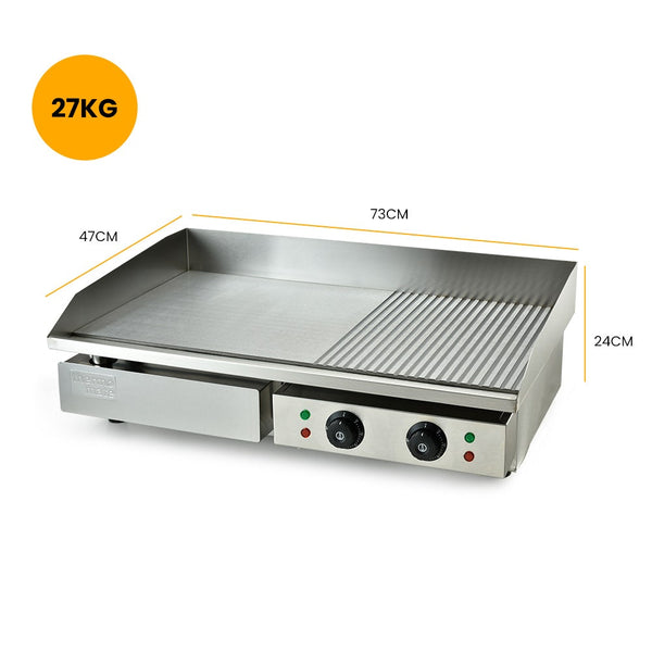 Commercial Electric Griddle Th G06 4400W 73X40cm Half Ribbed Dual Surface Grills & Griddles
