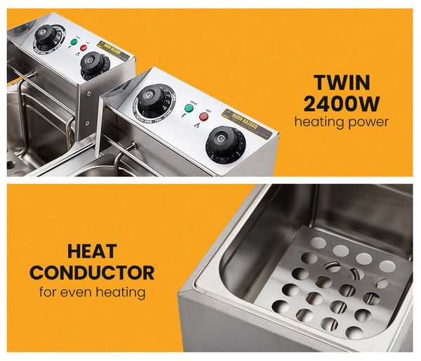 Commercial Electric Deep Fryer Twin Frying Basket Chip Cooker Deep Fryers
