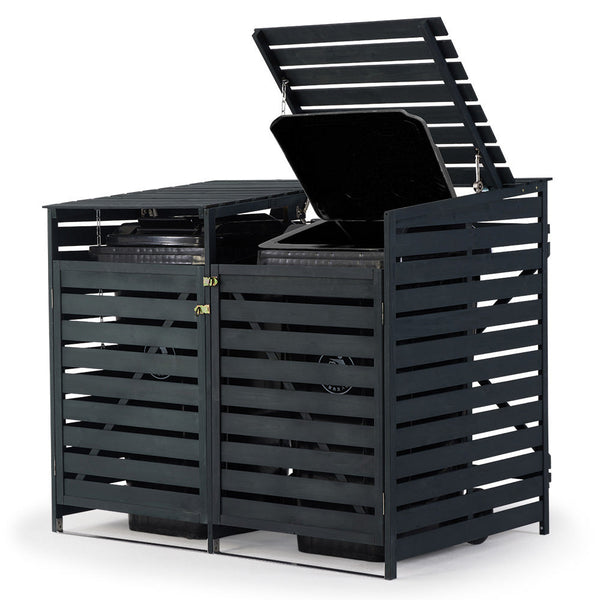 Plantcraft Double Wood Wheelie Bins Storage Shed 2 Door Garbage Rubbish Enclosure Rubbish Bins