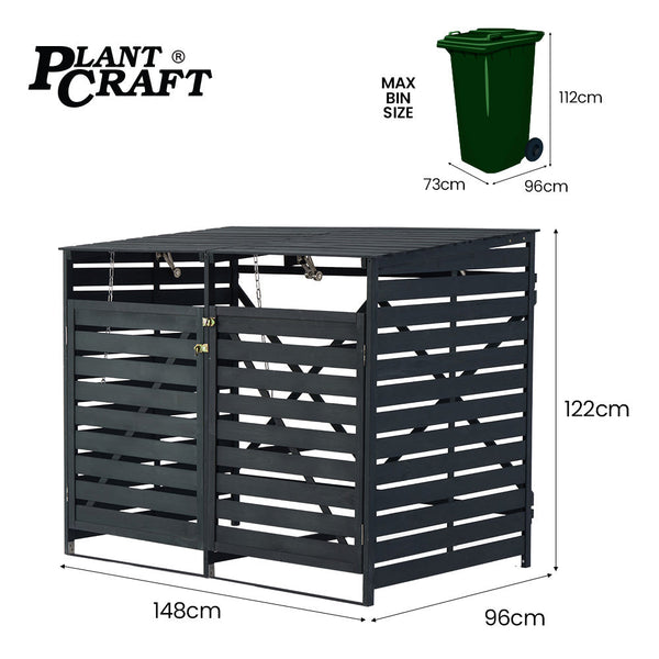 Plantcraft Double Wood Wheelie Bins Storage Shed 2 Door Garbage Rubbish Enclosure Rubbish Bins