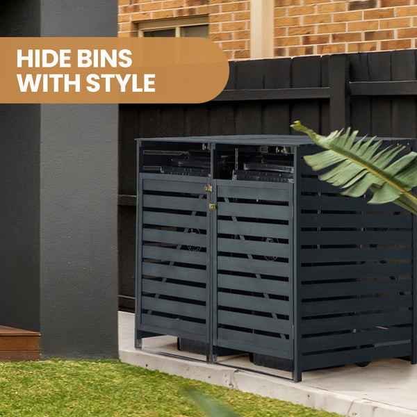 Plantcraft Double Wood Wheelie Bins Storage Shed 2 Door Garbage Rubbish Enclosure Rubbish Bins