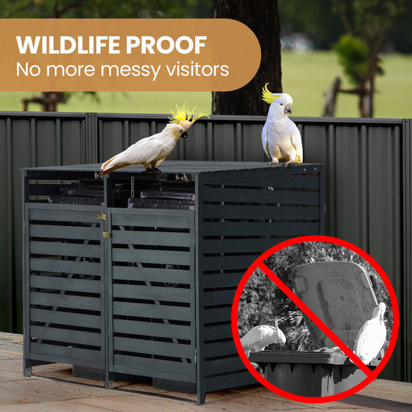 Plantcraft Double Wood Wheelie Bins Storage Shed 2 Door Garbage Rubbish Enclosure Rubbish Bins