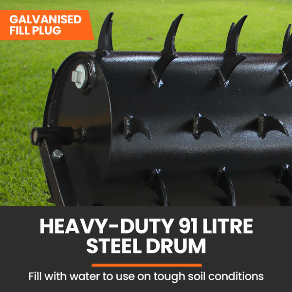 Plantcraft Tow Behind Lawn Roller Spike Aerator 36" Wide Universal Hitch For Ride On Mower Garden Tractor Lawn Mowers