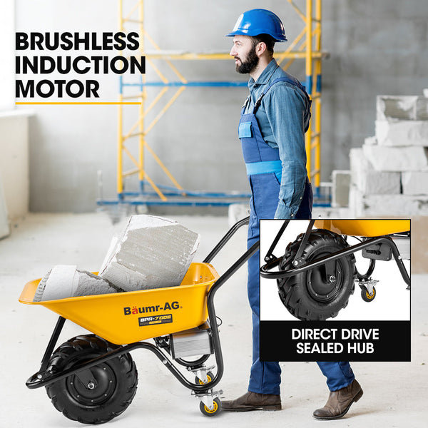 Baumr Ag 40V Battery Powered Wheelbarrow Motorised Electric 80L Bucket Volume 260Kg Capacity Wheelbarrows Carts Wagons