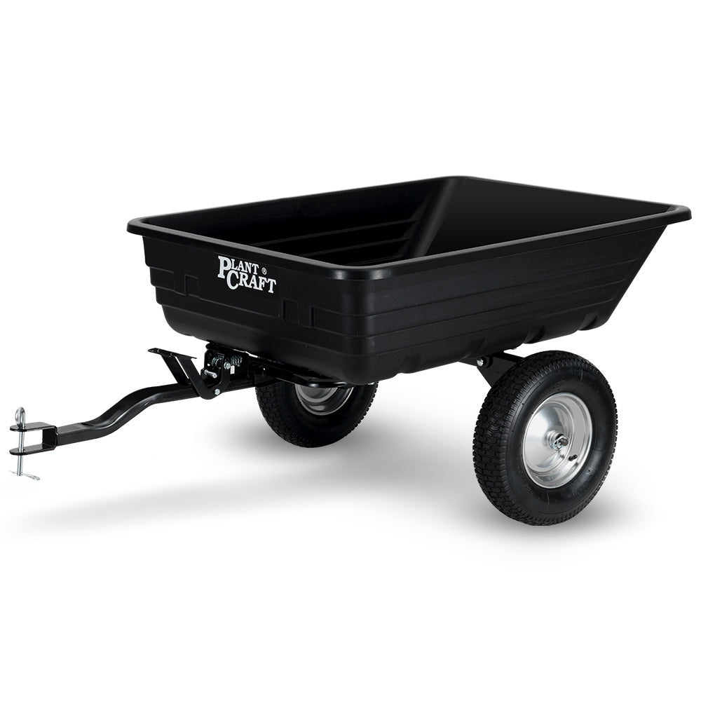 Plantcraft Poly Dump Cart 272Kg Load Heavy Duty Tipper Trailer 16 Inch Tyres For Ride On Lawn Mower Tractor Atv Quad Bike Wheelbarrows Carts Wagons