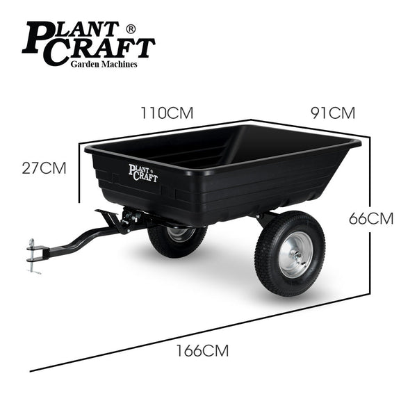 Plantcraft Poly Dump Cart 272Kg Load Heavy Duty Tipper Trailer 16 Inch Tyres For Ride On Lawn Mower Tractor Atv Quad Bike Wheelbarrows Carts Wagons