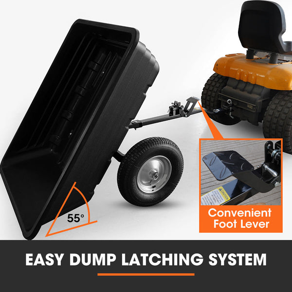 Plantcraft Poly Dump Cart 272Kg Load Heavy Duty Tipper Trailer 16 Inch Tyres For Ride On Lawn Mower Tractor Atv Quad Bike Wheelbarrows Carts Wagons