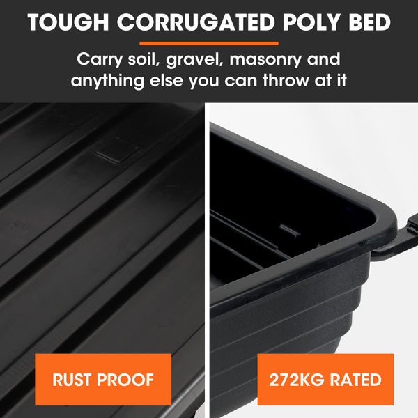 Plantcraft Poly Dump Cart 272Kg Load Heavy Duty Tipper Trailer 16 Inch Tyres For Ride On Lawn Mower Tractor Atv Quad Bike Wheelbarrows Carts Wagons