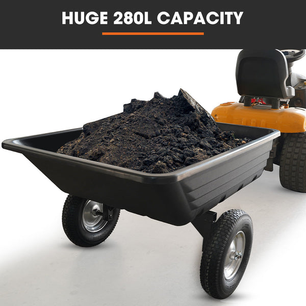 Plantcraft Poly Dump Cart 272Kg Load Heavy Duty Tipper Trailer 16 Inch Tyres For Ride On Lawn Mower Tractor Atv Quad Bike Wheelbarrows Carts Wagons
