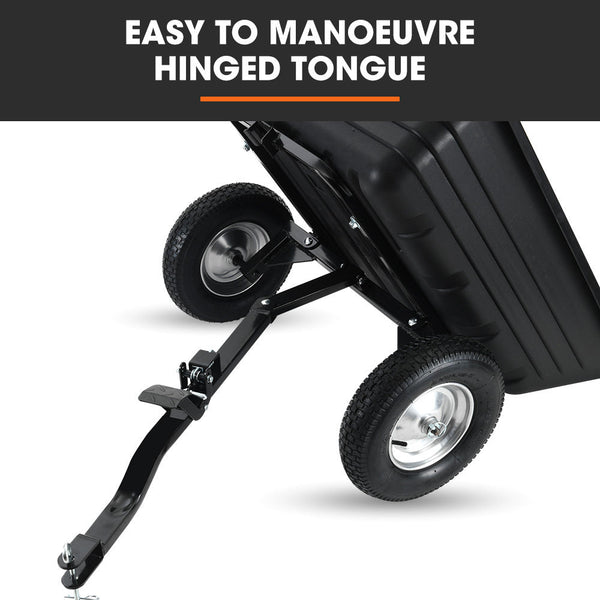 Plantcraft Poly Dump Cart 272Kg Load Heavy Duty Tipper Trailer 16 Inch Tyres For Ride On Lawn Mower Tractor Atv Quad Bike Wheelbarrows Carts Wagons