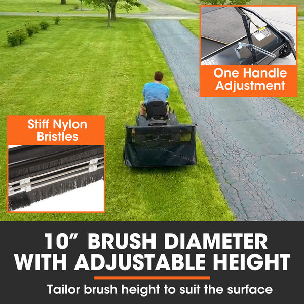 Plantcraft Lawn Sweeper 48" Wide Tow Behind Leaf And Grass Clipping Collector Universal Hitch For Ride On Mower Garden Tractor Lawn Mower Parts