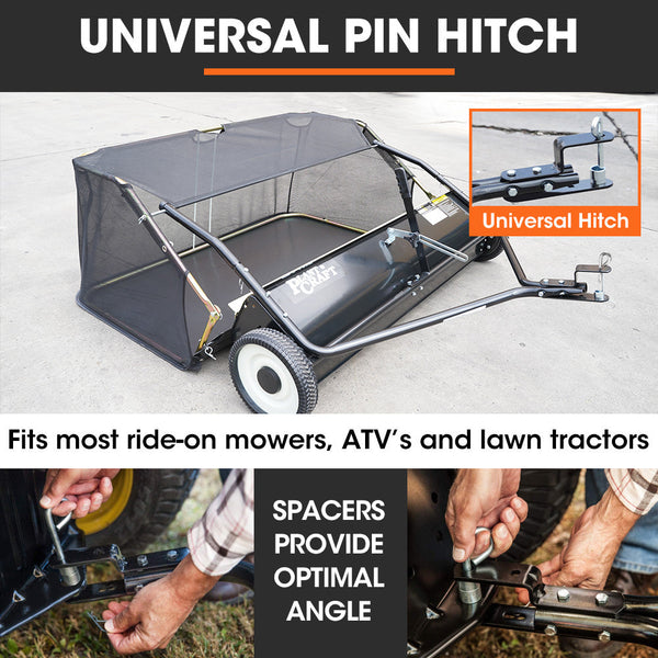 Plantcraft Lawn Sweeper 48" Wide Tow Behind Leaf And Grass Clipping Collector Universal Hitch For Ride On Mower Garden Tractor Lawn Mower Parts