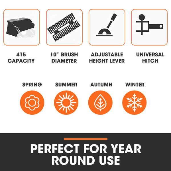 Plantcraft Lawn Sweeper 48" Wide Tow Behind Leaf And Grass Clipping Collector Universal Hitch For Ride On Mower Garden Tractor Lawn Mower Parts