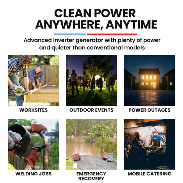 6Kw Peak 5Kw Open Frame Inverter Generator 3X15a 15L Tank Wheels Rcd Portable Backup Camping Heating & Generators