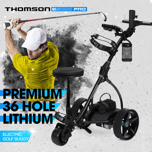 Thomson E5000 Pro Lithium Golf Buggy Electric Trolley Cart Black Golf Carts