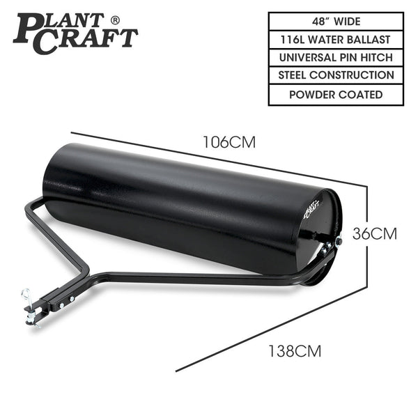 Plantcraft 48" 116L Tow Behind Lawn Roller Water Or Sand Filled For Grass Sod Seed And Unlevel Ground Lawn Mower Parts